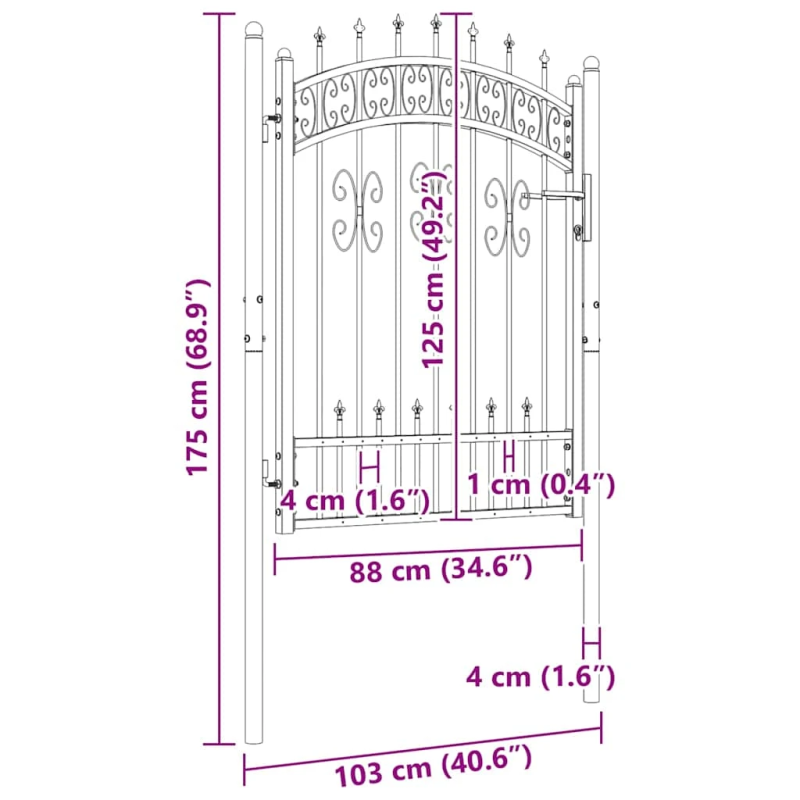 vidaXL žoga vārti ar šķēpa formas augšdaļu, melni, 103x125 cm, pulverkrāsots tērauds