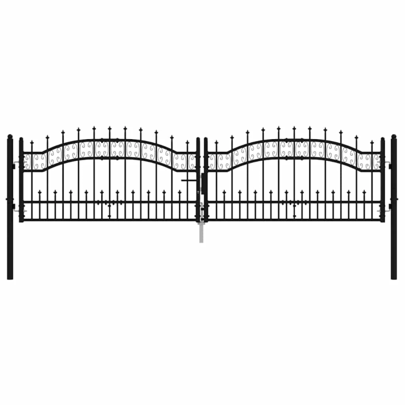 vidaXL žoga vārti ar šķēpa formas augšdaļu, melni, 305x75 cm, pulverkrāsots tērauds