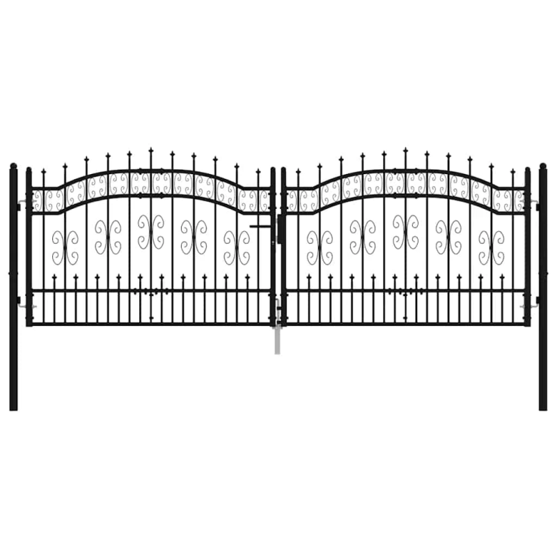 vidaXL žoga vārti ar šķēpa formas augšdaļu, melni, 305x100 cm, pulverkrāsots tērauds