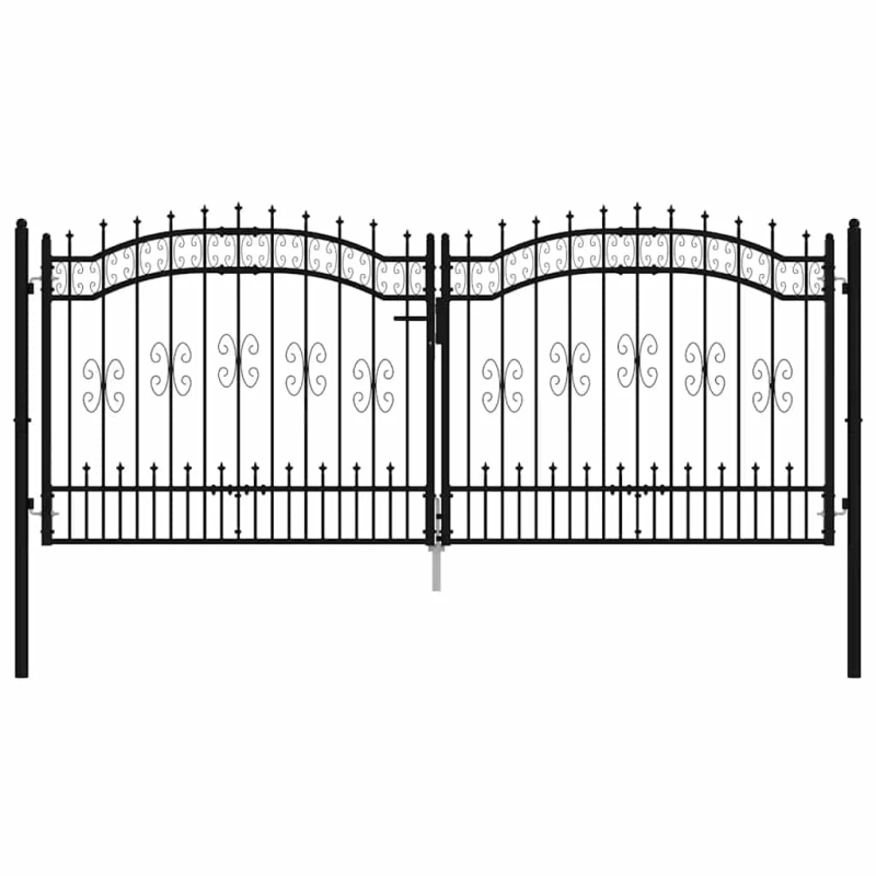 vidaXL žoga vārti ar šķēpa formas augšdaļu, melni, 305x125 cm, pulverkrāsots tērauds