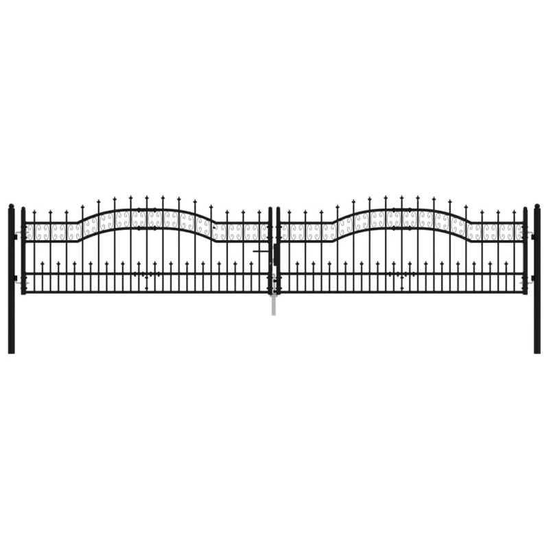 vidaXL žoga vārti ar šķēpa formas augšdaļu, melni, 406x75 cm, pulverkrāsots tērauds