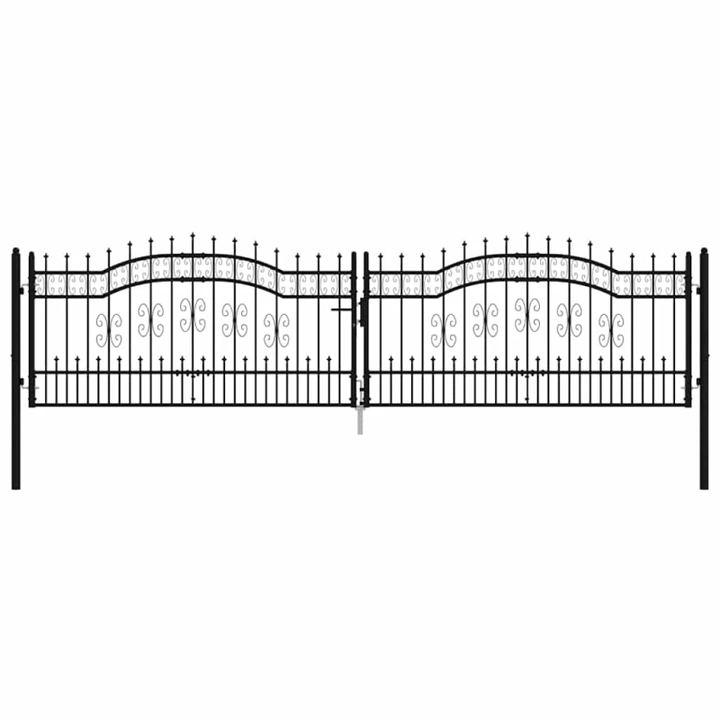 vidaXL žoga vārti ar šķēpa formas augšdaļu, melni, 406x100 cm, pulverkrāsots tērauds