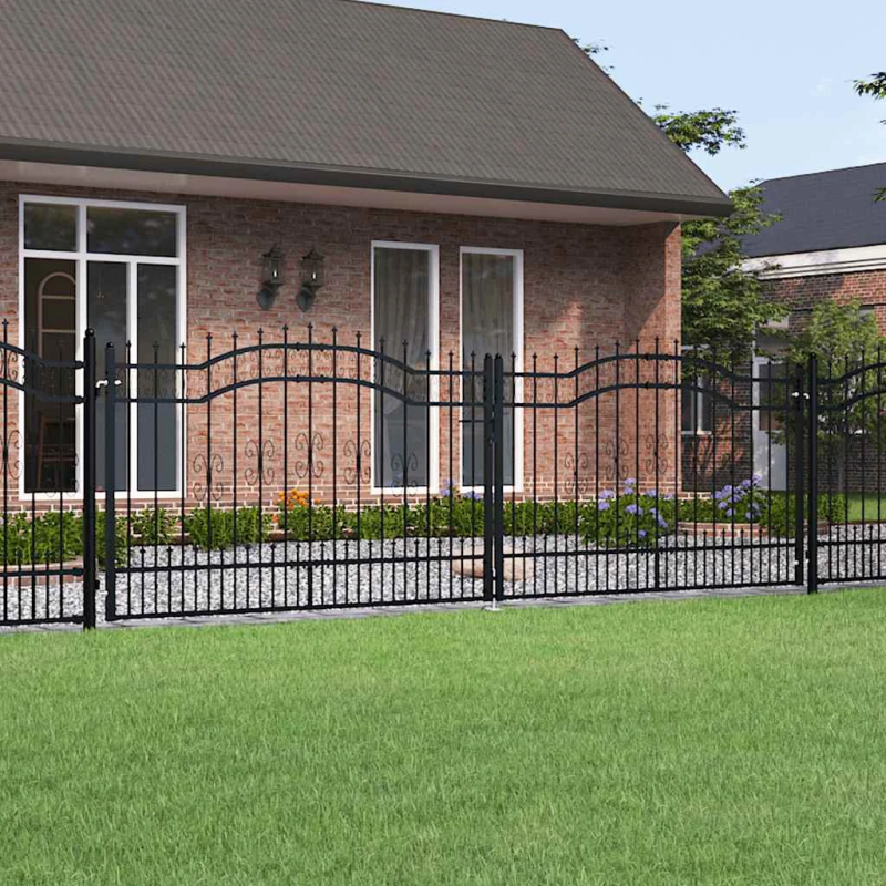 vidaXL žoga vārti ar šķēpa formas augšdaļu, melni, 406x125 cm, pulverkrāsots tērauds