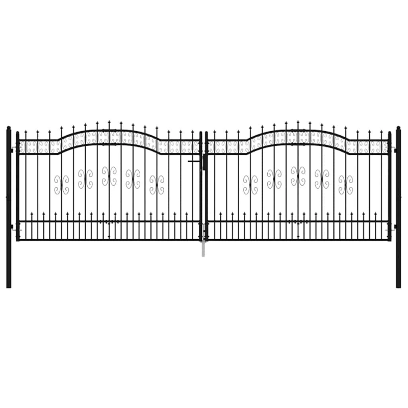 vidaXL žoga vārti ar šķēpa formas augšdaļu, melni, 406x125 cm, pulverkrāsots tērauds