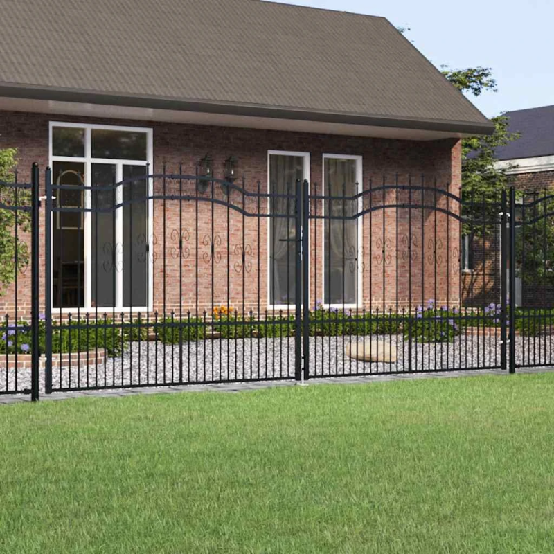 vidaXL žoga vārti ar šķēpa formas augšdaļu, melni, 406x150 cm, pulverkrāsots tērauds