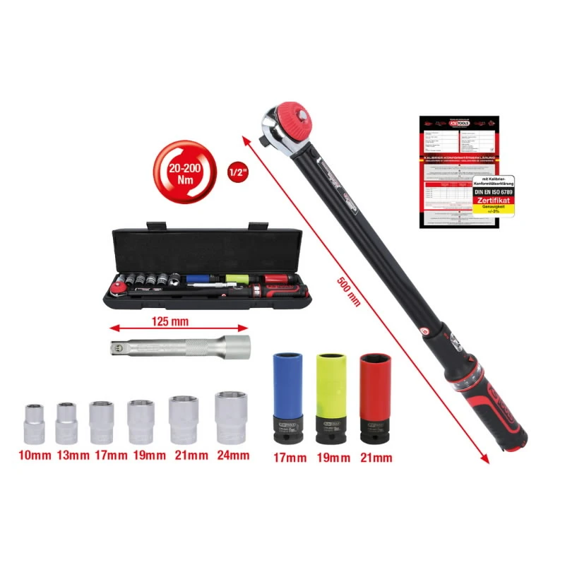 Momentatslēga ERGOTORQUE, 1-2´´, ar muciņām 20-200Nm, KS Tools