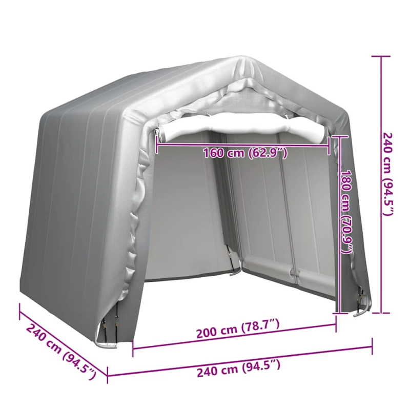 vidaXL uzglabāšanas telts, 240x240 cm, pelēka, tērauds