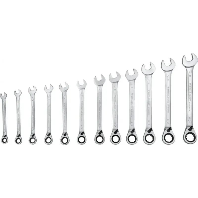 Kombinuotų terkšlinių raktų su reversu komplektas 8-19mm, 12, Brilliant Tools