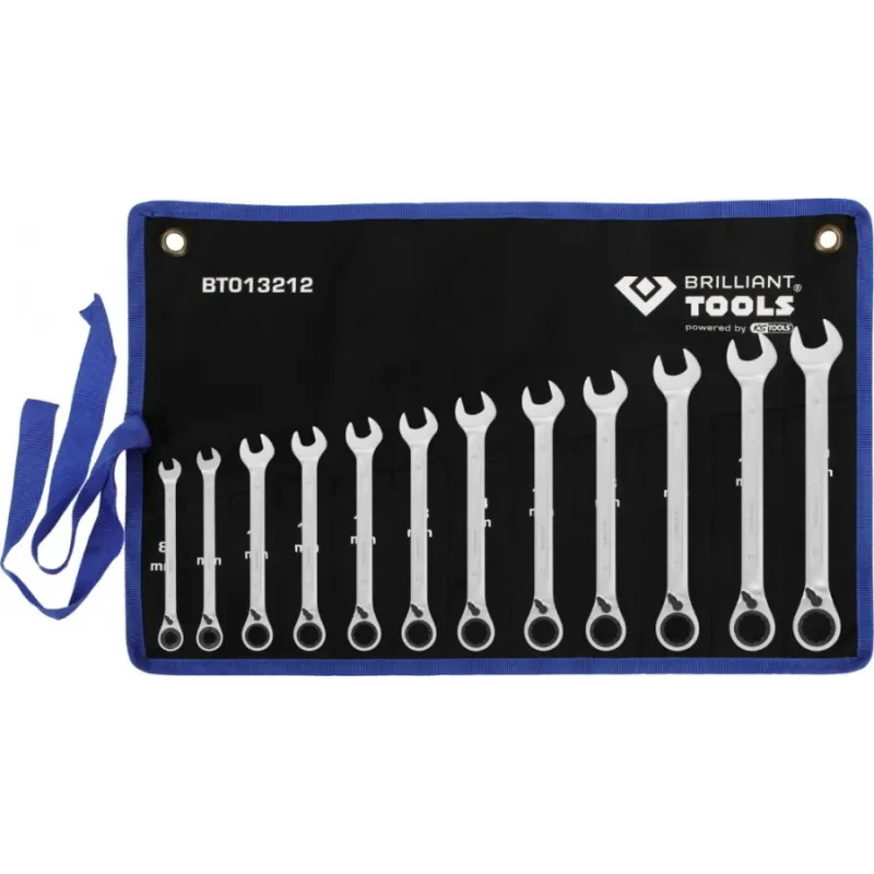 Kombinuotų terkšlinių raktų su reversu komplektas 8-19mm, 12, Brilliant Tools