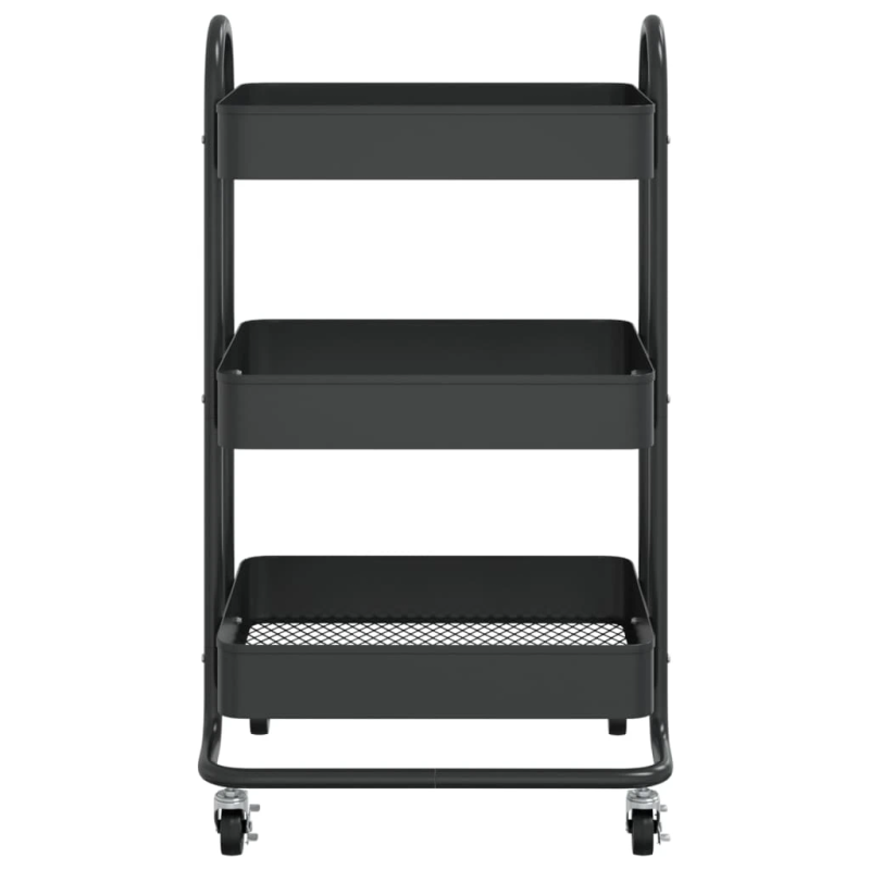 vidaXL 3-līmeņu ratiņi, melni, 43x34x79 cm, tērauds