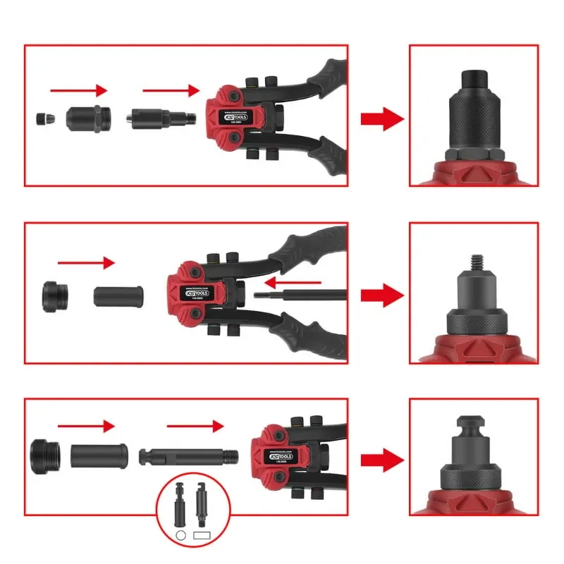 3 in 1 riveting tool set, 15 pcs, KS Tools