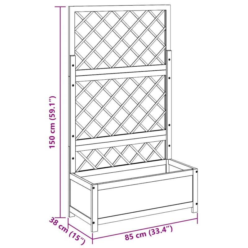vidaXL augstā puķu kaste ar špaleru, 85x38x150 cm, akācijas masīvkoks