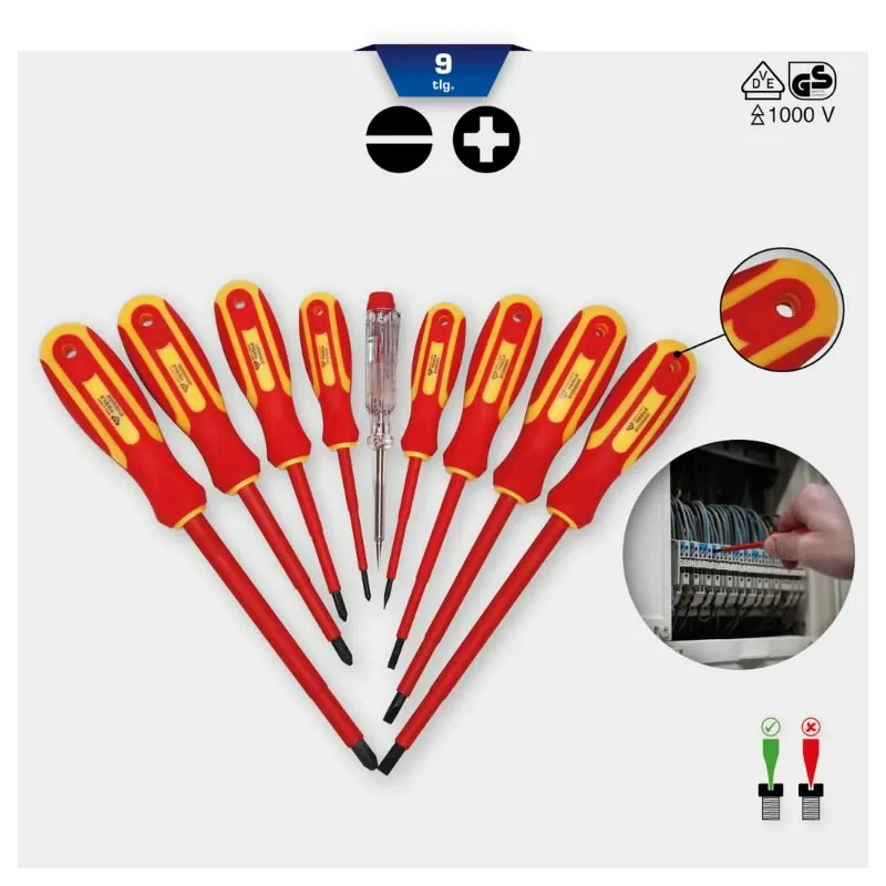 Skrūvgriežu komplekts VDE, 9 gab., SL-PH 9 osa, Brilliant Tools