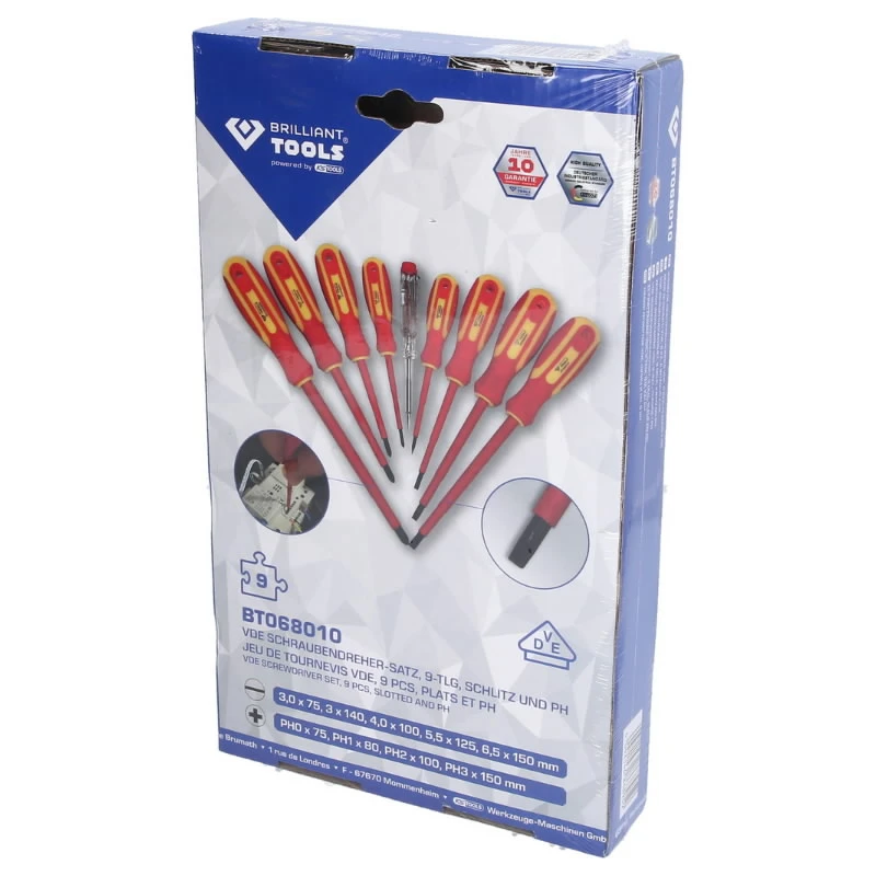 Skrūvgriežu komplekts VDE, 9 gab., SL-PH, Brilliant Tools