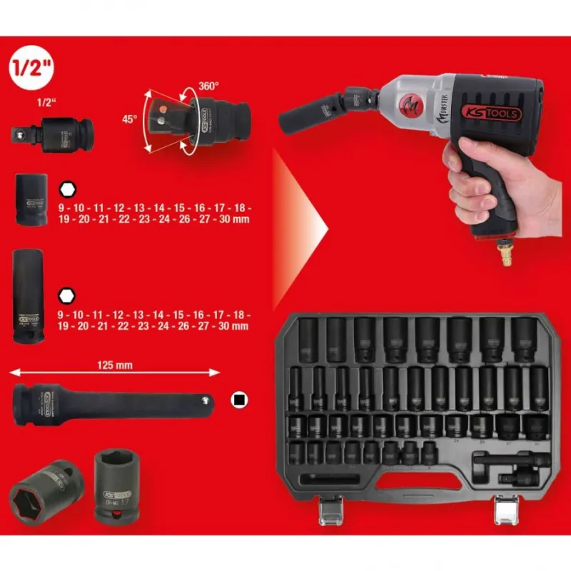 Löökpadrunite komplekt 1-2´´, pikad ja lühikesed 9-30mm 40pcs, KS Tools