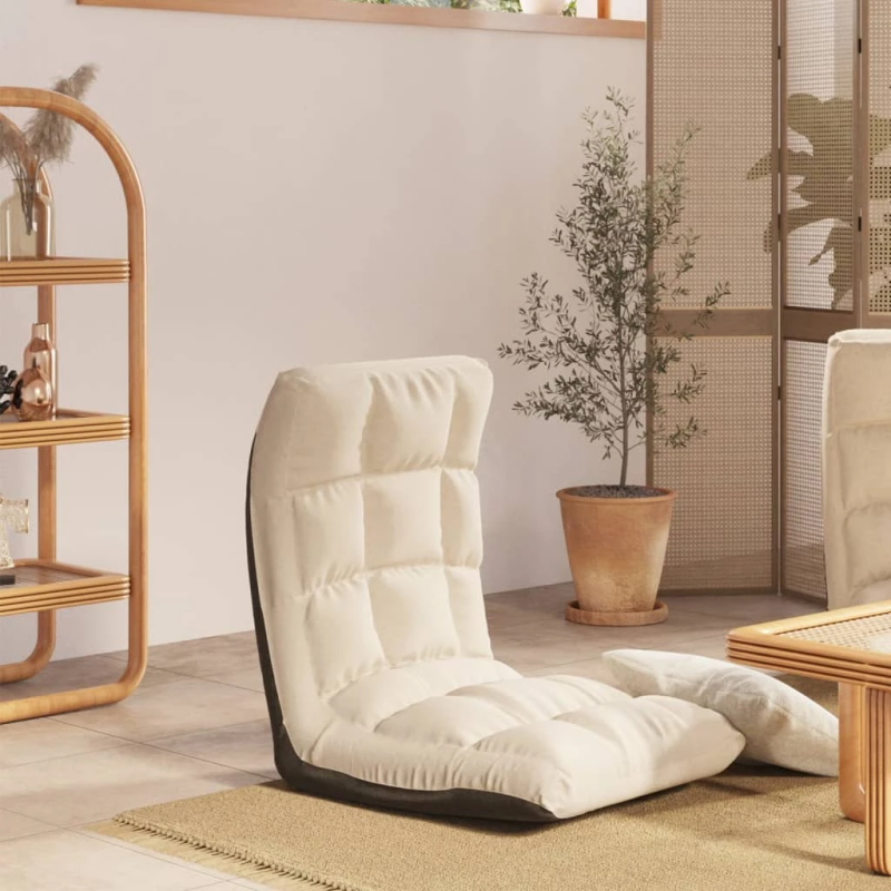 vidaXL salokāms grīdas krēsls, krēmkrāsas audums