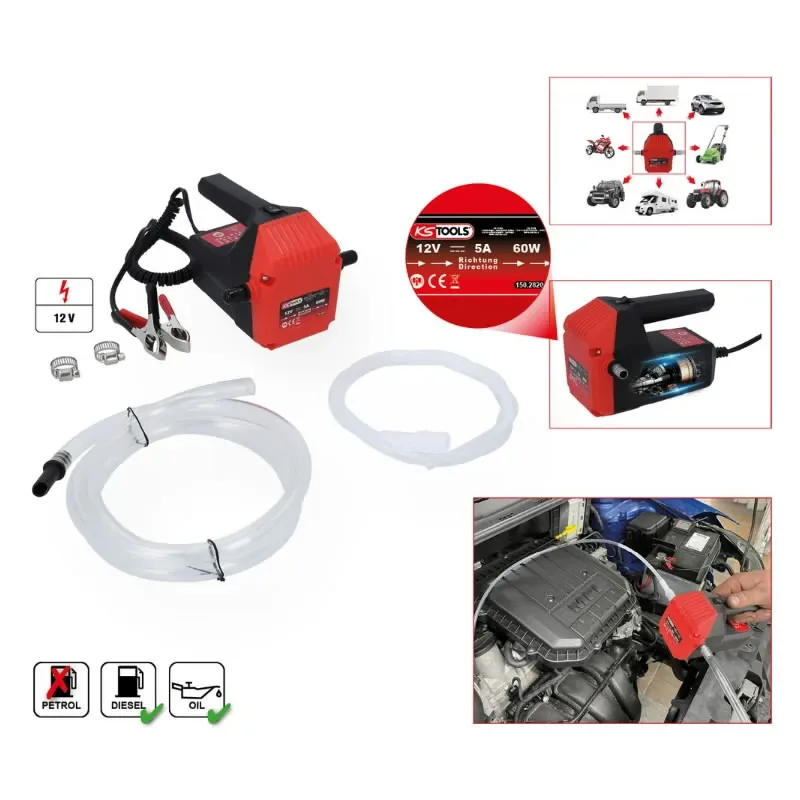 Elektrinis alyvos išsiurbimo ir perpumpavimo siurblys, 12V, KS Tools