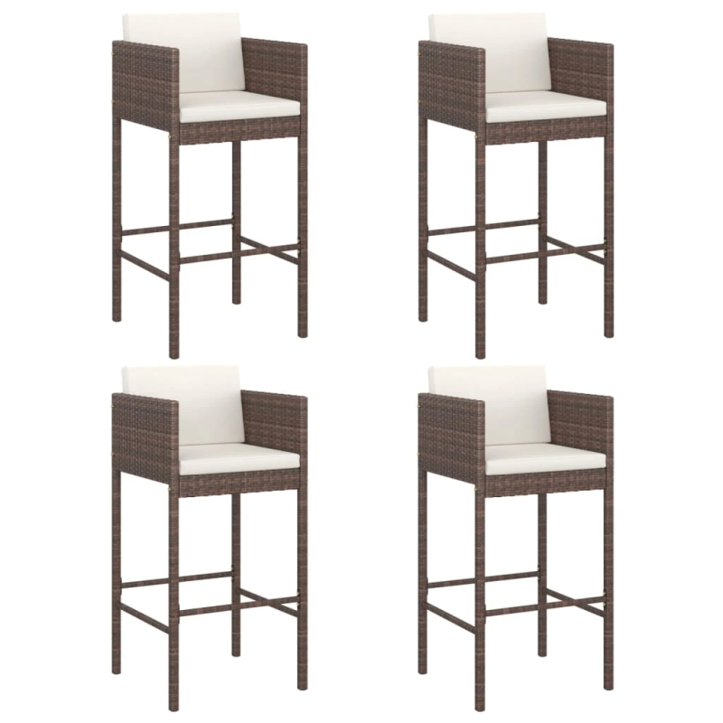 vidaXL bāra krēsli ar matračiem, 4 gab., brūna PE rotangpalma