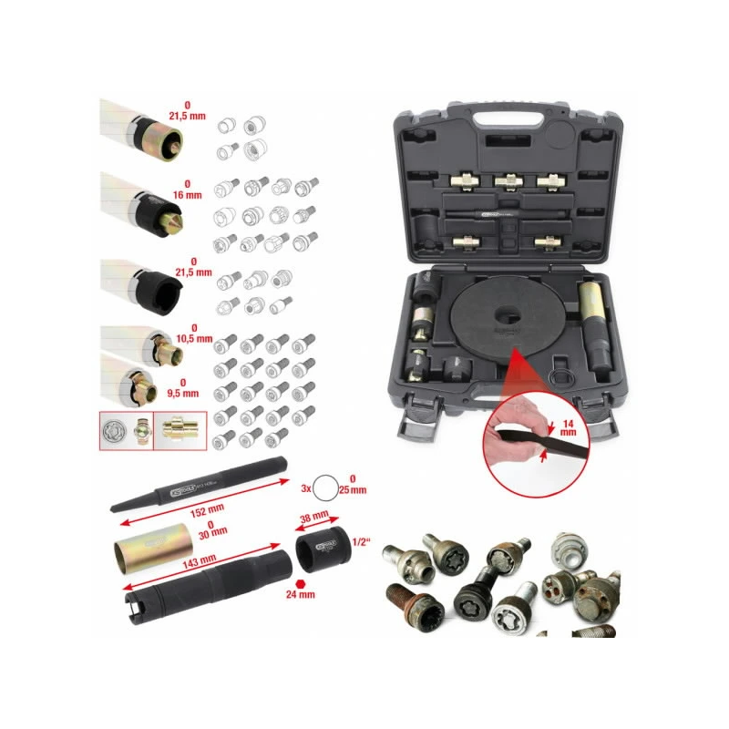 Rim lock removal set, 15 pcs, KS Tools