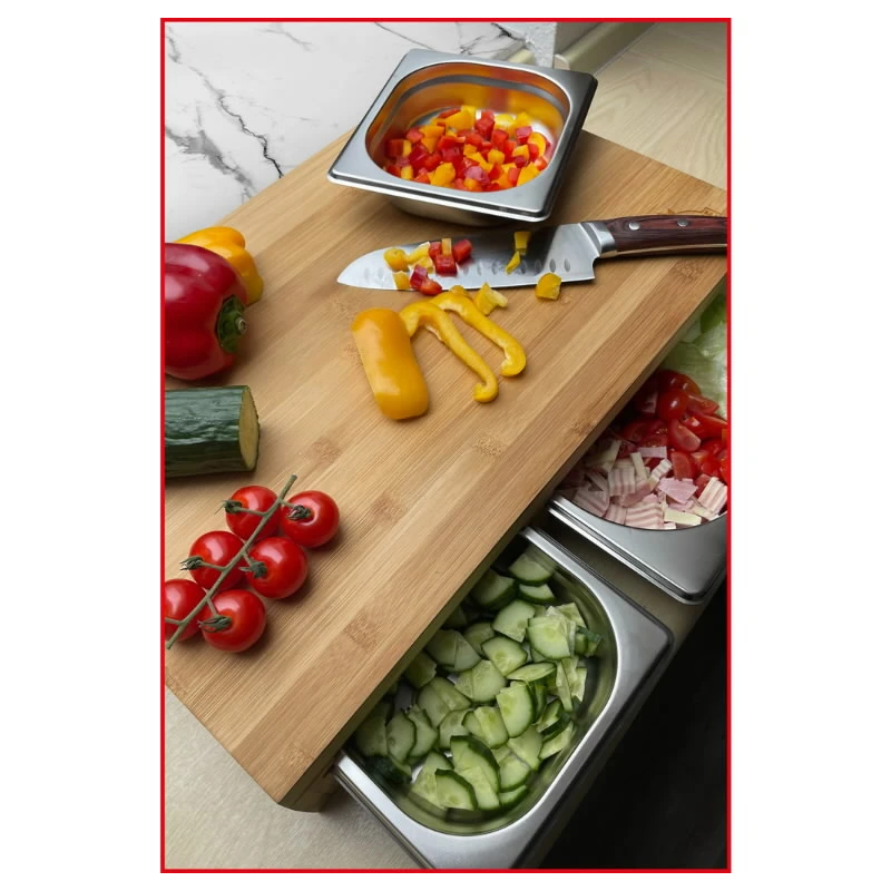 Virtuves dēlītis ar 3 nerūsējošā tērauda paplātēm, KS Tools