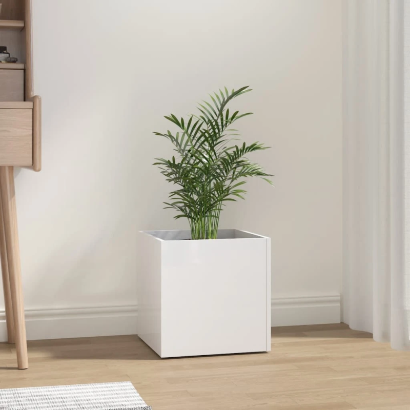 vidaXL puķu kaste, spīdīgi balta, 40x40x40 cm, inženierijas koks