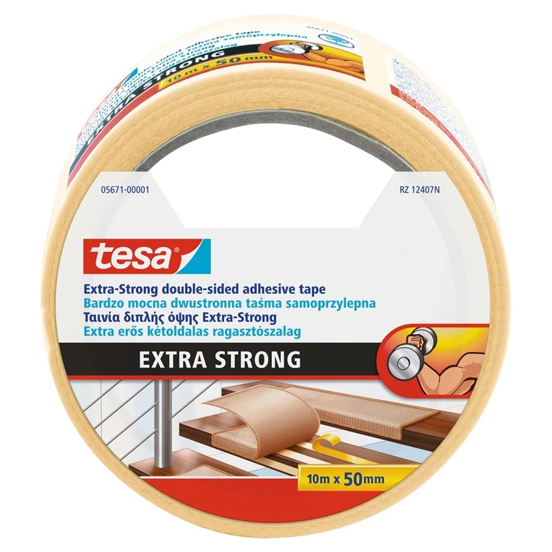 Divpusēja līmlente Tesa Extra Strong. 10 m x 50 mm