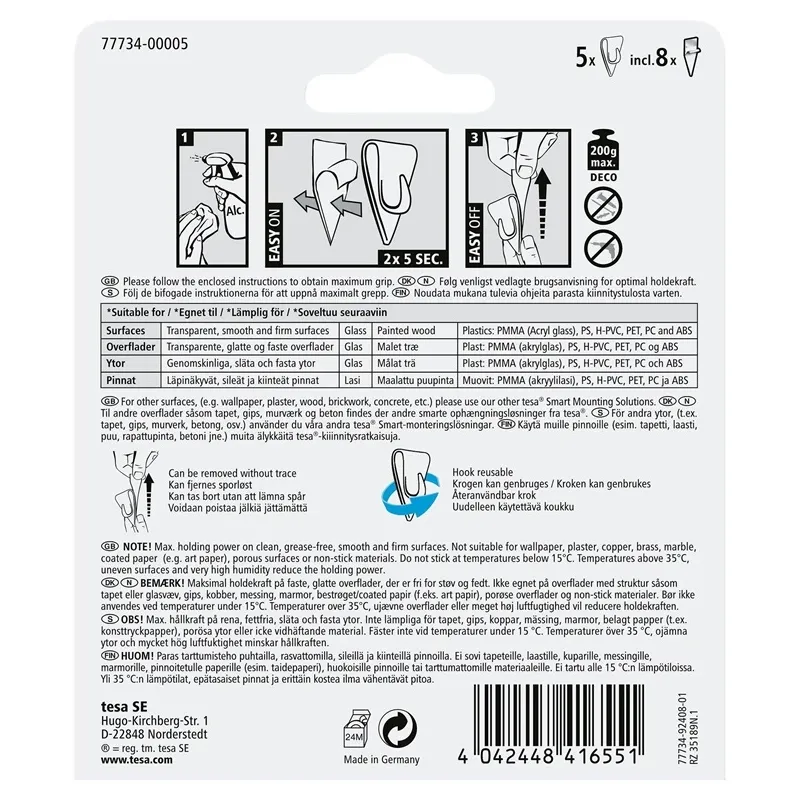 Drēbju āķis Tesa Powerstrips, caurspīdīga krās.