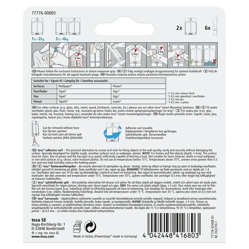 Āķi rāmja piekāršanai Tesa Powerstrips, balta krās.