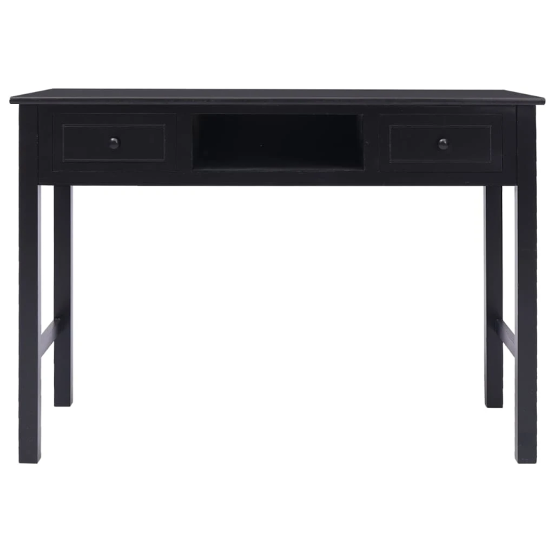 vidaXL rakstāmgalds, 108x45x76 cm, melns, paulonijas masīvkoks