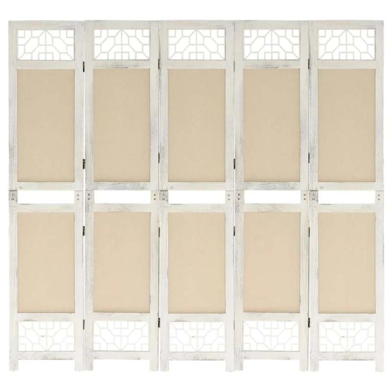 vidaXL 5 paneļu istabas aizslietnis, 175x165 cm, krēmkrāsas audums