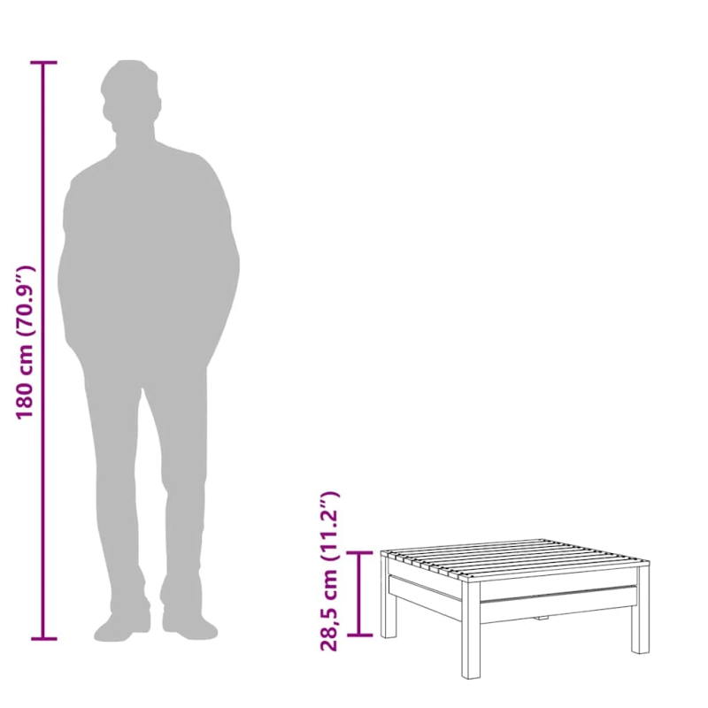 vidaXL dārza kājsoliņš, pelēks, priedes masīvkoks