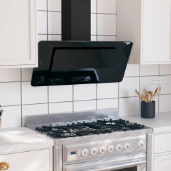 vidaXL tvaika nosūcējs, 90 cm, tērauds, rūdīts stikls, melns