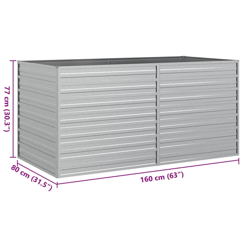 vidaXL augstā puķu kaste, 160x80x77 cm, cinkots tērauds, sudraba krāsa