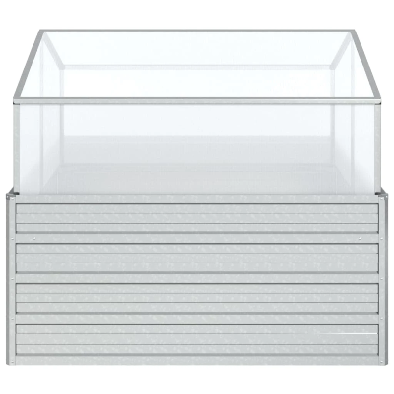 vidaXL augstā puķu kaste ar siltumnīcu, 100x100x85 cm, sudraba krāsa