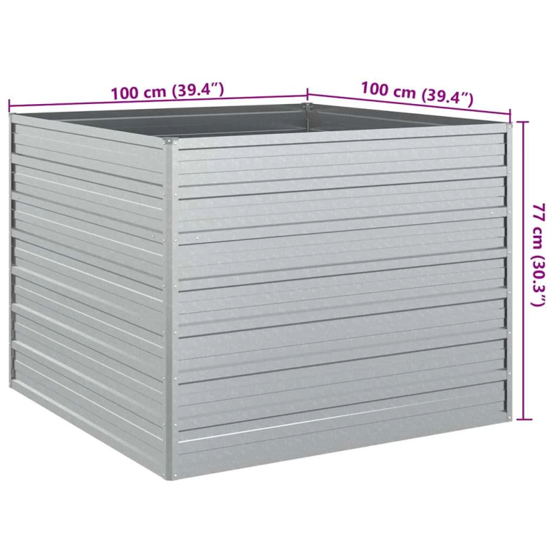 vidaXL augstā puķu kaste, 100x100x77 cm, cinkots tērauds, sudrabains