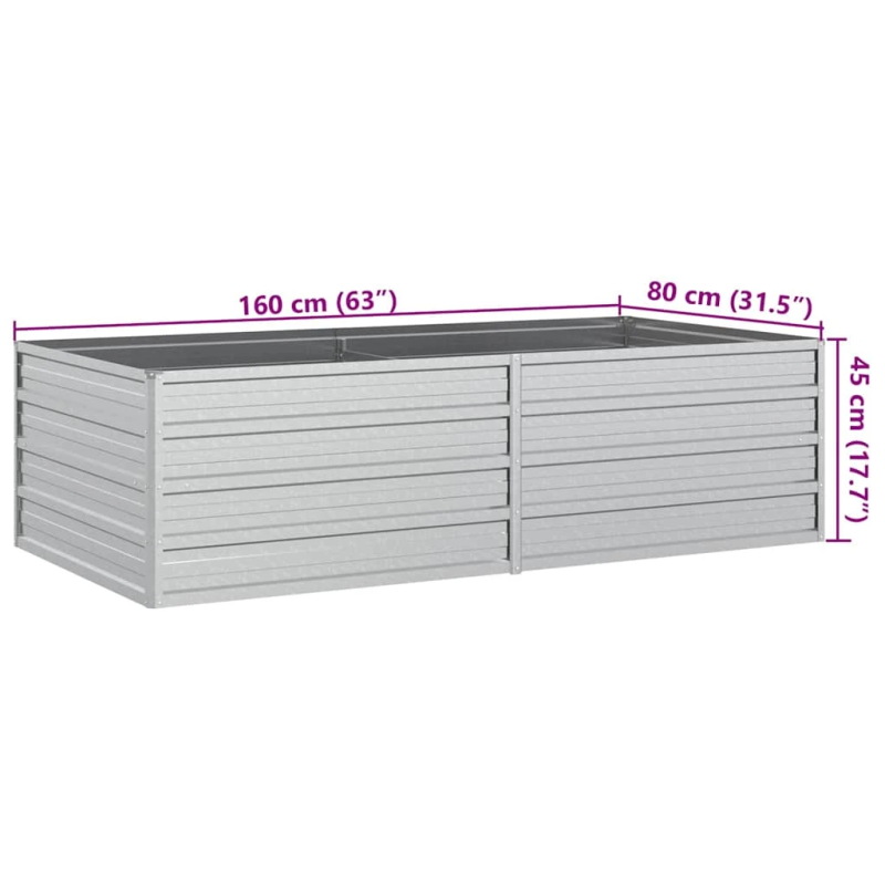 vidaXL augstā puķu kaste, 160x80x45 cm, cinkots tērauds, sudrabains