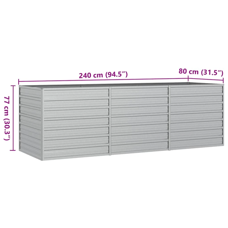 vidaXL augstā puķu kaste, 240x80x77 cm, cinkots tērauds, sudrabains