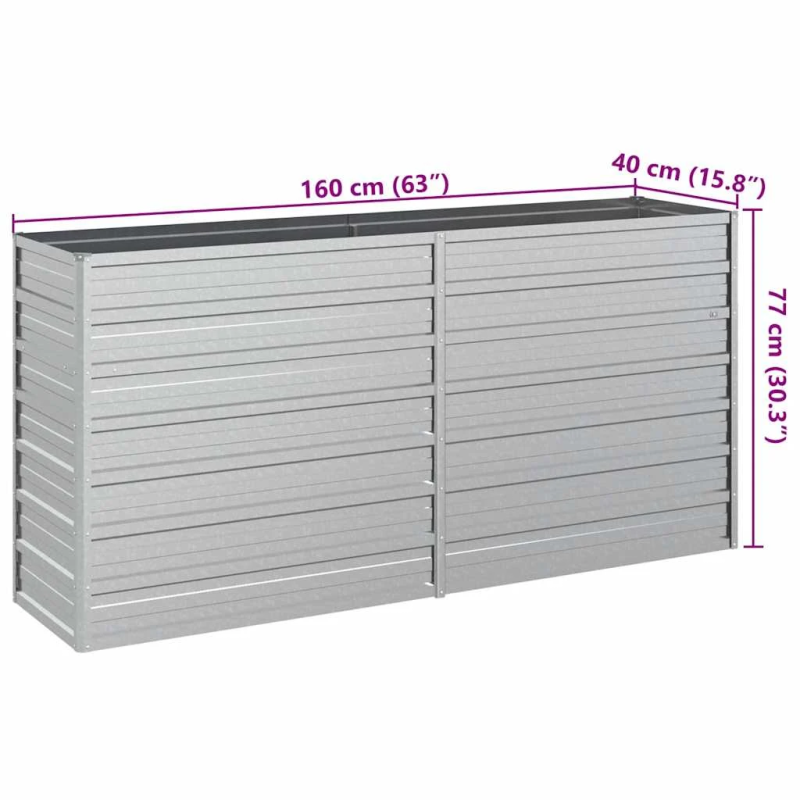 vidaXL augstā puķu kaste, 160x40x77 cm, cinkots tērauds, sudrabains