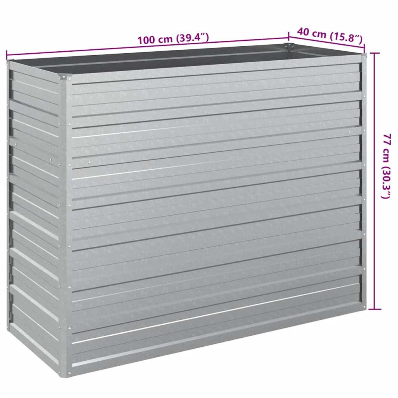 vidaXL augstā puķu kaste, 100x40x77 cm, cinkots tērauds, sudrabains
