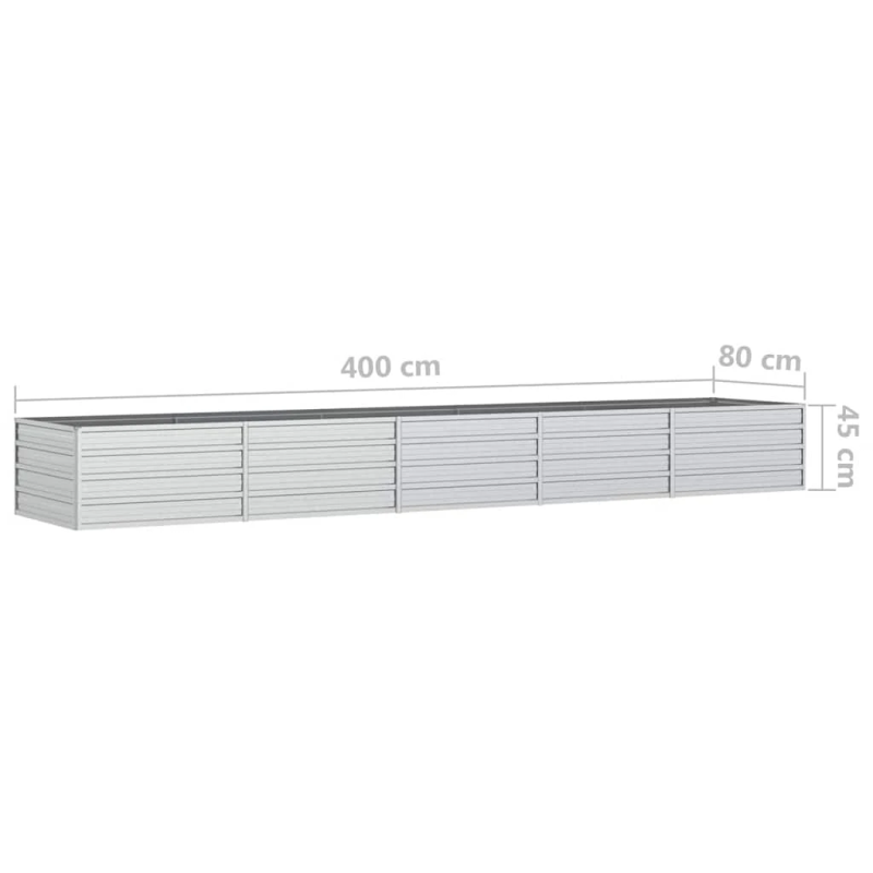 vidaXL augstā puķu kaste, 400x80x45 cm, cinkots tērauds, sudrabains