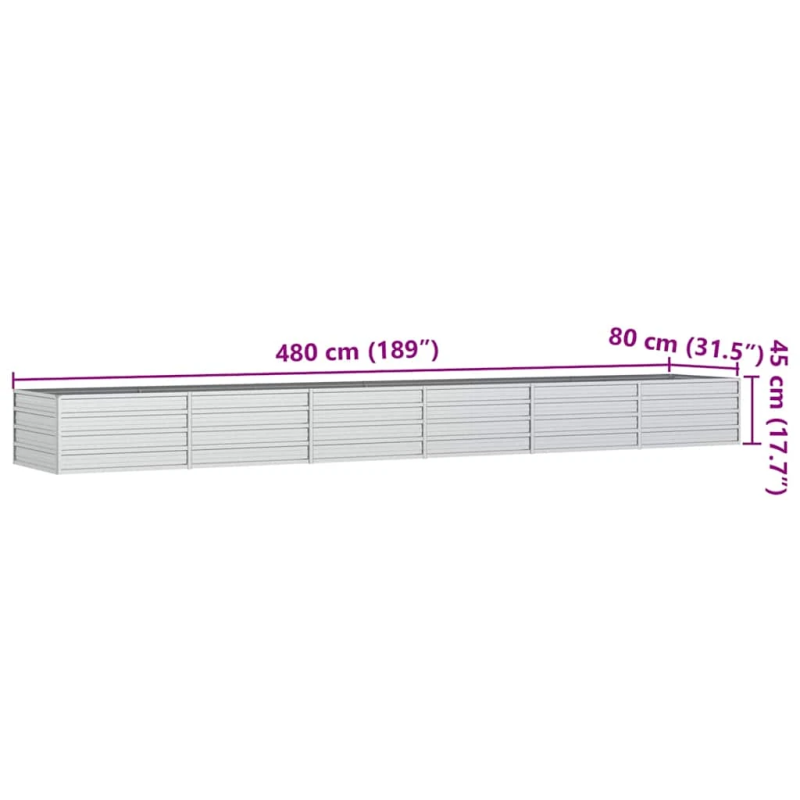 vidaXL augstā puķu kaste, 480x80x45 cm, cinkots tērauds, sudrabains