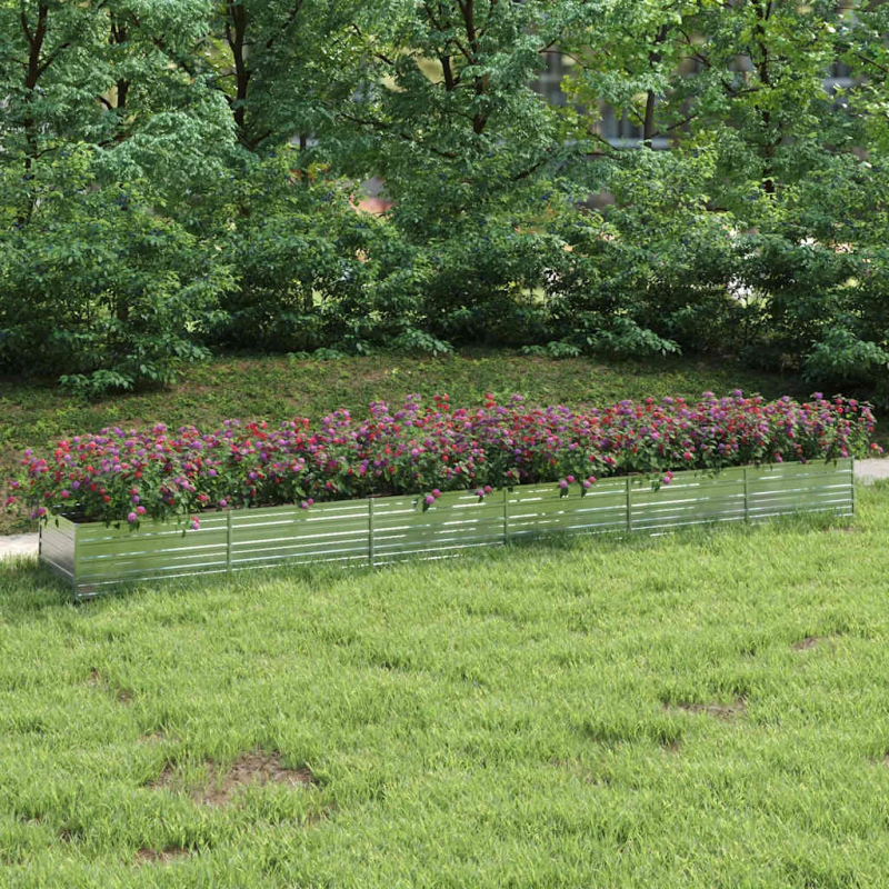 vidaXL augstā puķu kaste, 600x80x45 cm, cinkots tērauds, sudrabains