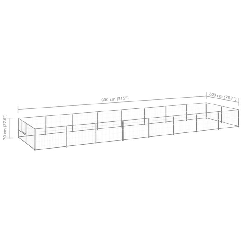 vidaXL suņu voljērs, sudraba krāsa, 16 m², tērauds