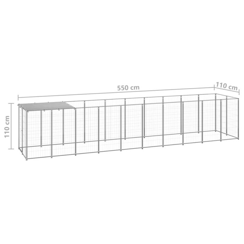 vidaXL suņu voljērs, sudraba krāsa, 6,05 m², tērauds