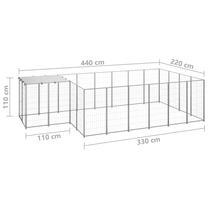 vidaXL suņu voljērs, sudraba krāsa, 8,47 m², tērauds