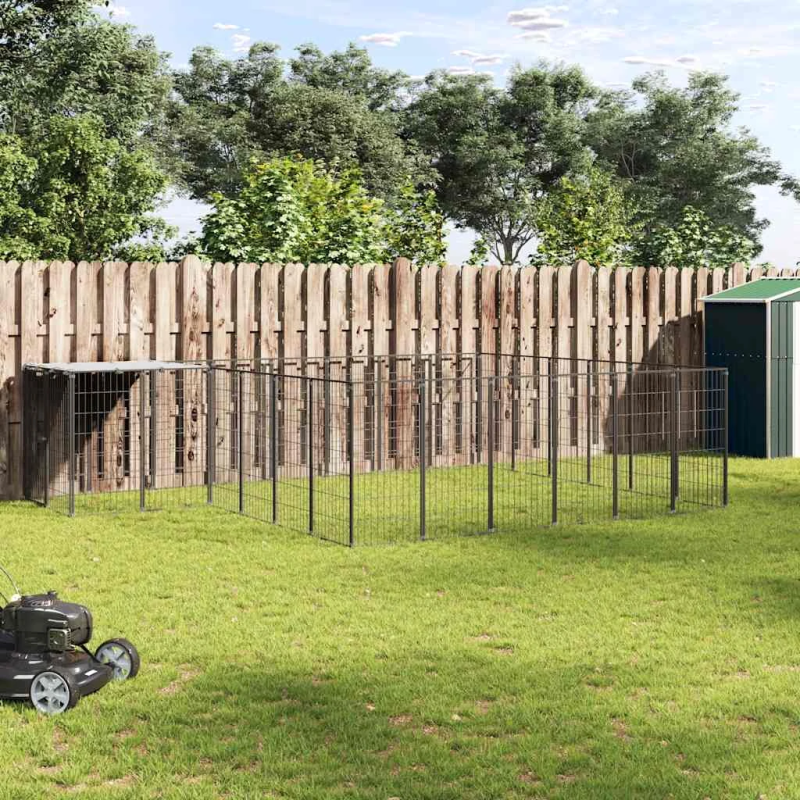 vidaXL suņu voljērs, melns, 12,1 m², tērauds