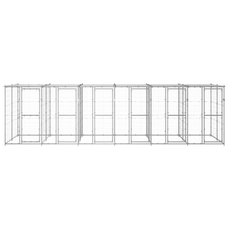 vidaXL suņu voljērs ar jumtu, 14,52 m², cinkots tērauds