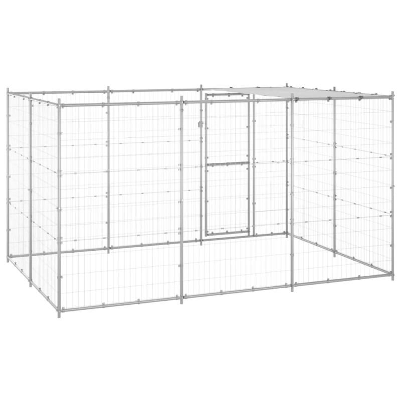 vidaXL suņu voljērs ar jumtu, 7,26 m², cinkots tērauds