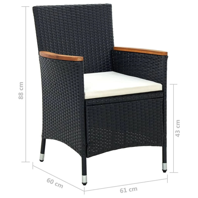 vidaXL dārza krēsli, 4 gab., PE rotangpalma, melni