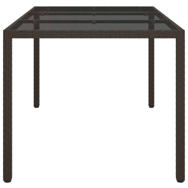 vidaXL dārza galds, 150x90x75 cm, rūdīts stikls, brūna PE rotangpalma